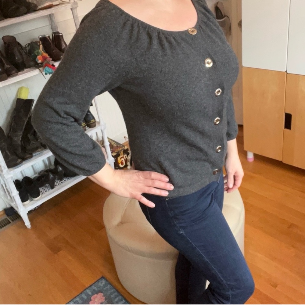 VINTAGE Anne Klein dark grey cashmere button down cardigan L